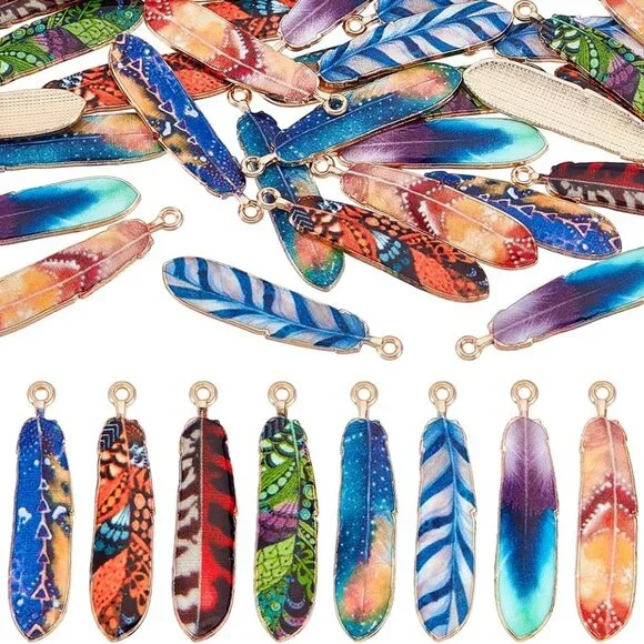 32Pcs Feather Charms, 8 Colors 1.5 inch Enamel Feather Pendants Native American - Picture 1 of 5